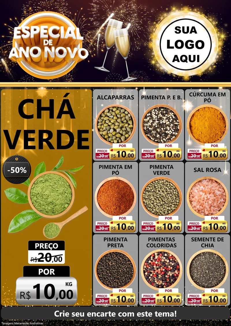 Modelo de Encarte para Encarte A4 Vertical com o tema Especial de Ano Novo para Produtos Naturais