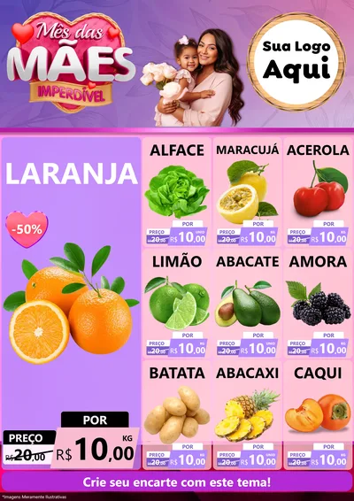 Modelo de Encarte para Encarte A4 Vertical com o tema Mês das Mães Imperdível para Hortifrúti