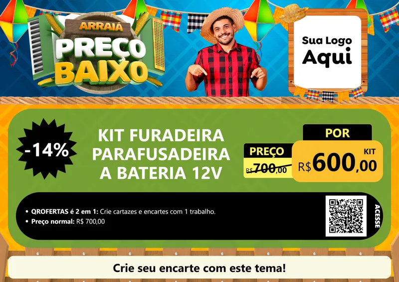 Modelo de Cartaz para Cartaz A4 Horizontal com o tema Arraiá de Preço Baixo - Junina para Maquinas e Ferramentas
