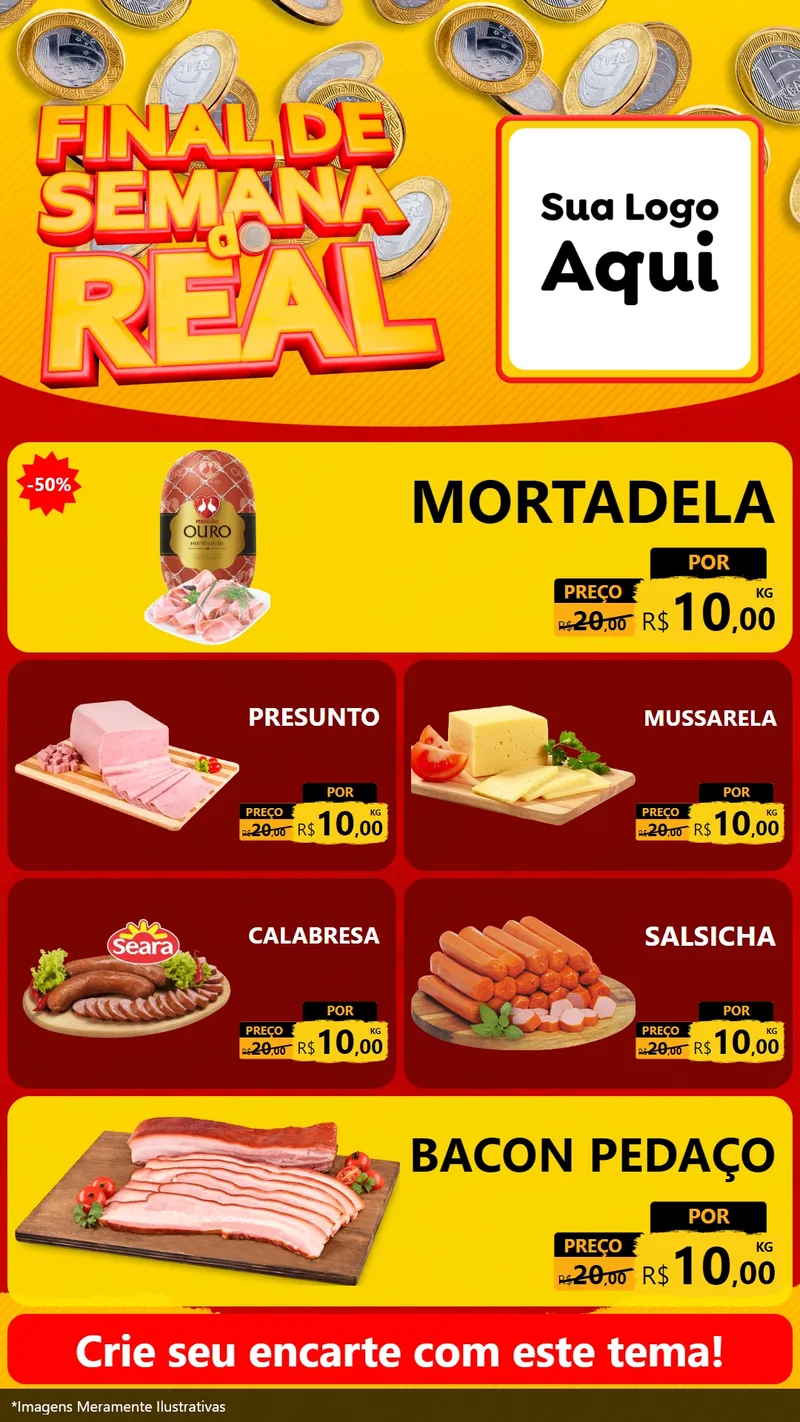 Modelo de TV para TV Vertical com o tema Final de Semana do Real para Frios e Laticínios