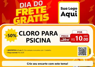 Modelo de Cartaz para Cartaz A4 Horizontal com o tema Dia do Frete Grátis para Produtos para Piscina