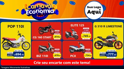 Modelo de TV para TV Horizontal com o tema Carnaval da Economia para Concessionaria de Motos