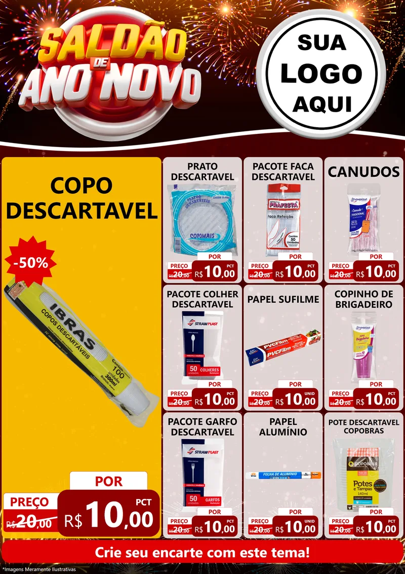 Modelo de Encarte para Encarte A4 Vertical com o tema Saldão de Ano Novo para Embalagens