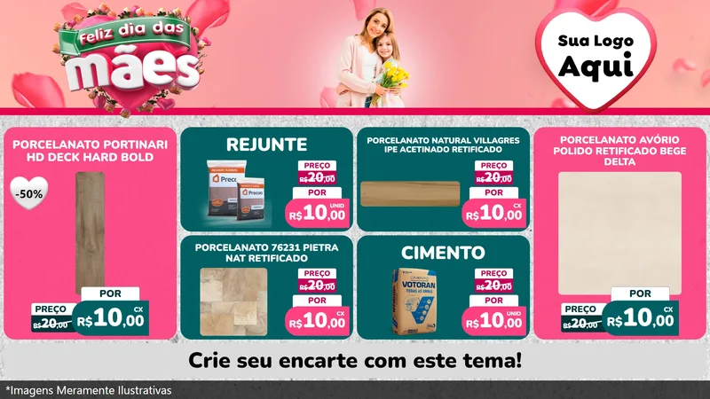 Modelo de TV para TV Horizontal com o tema Feliz Dia das Mães para Pisos e revestimentos
