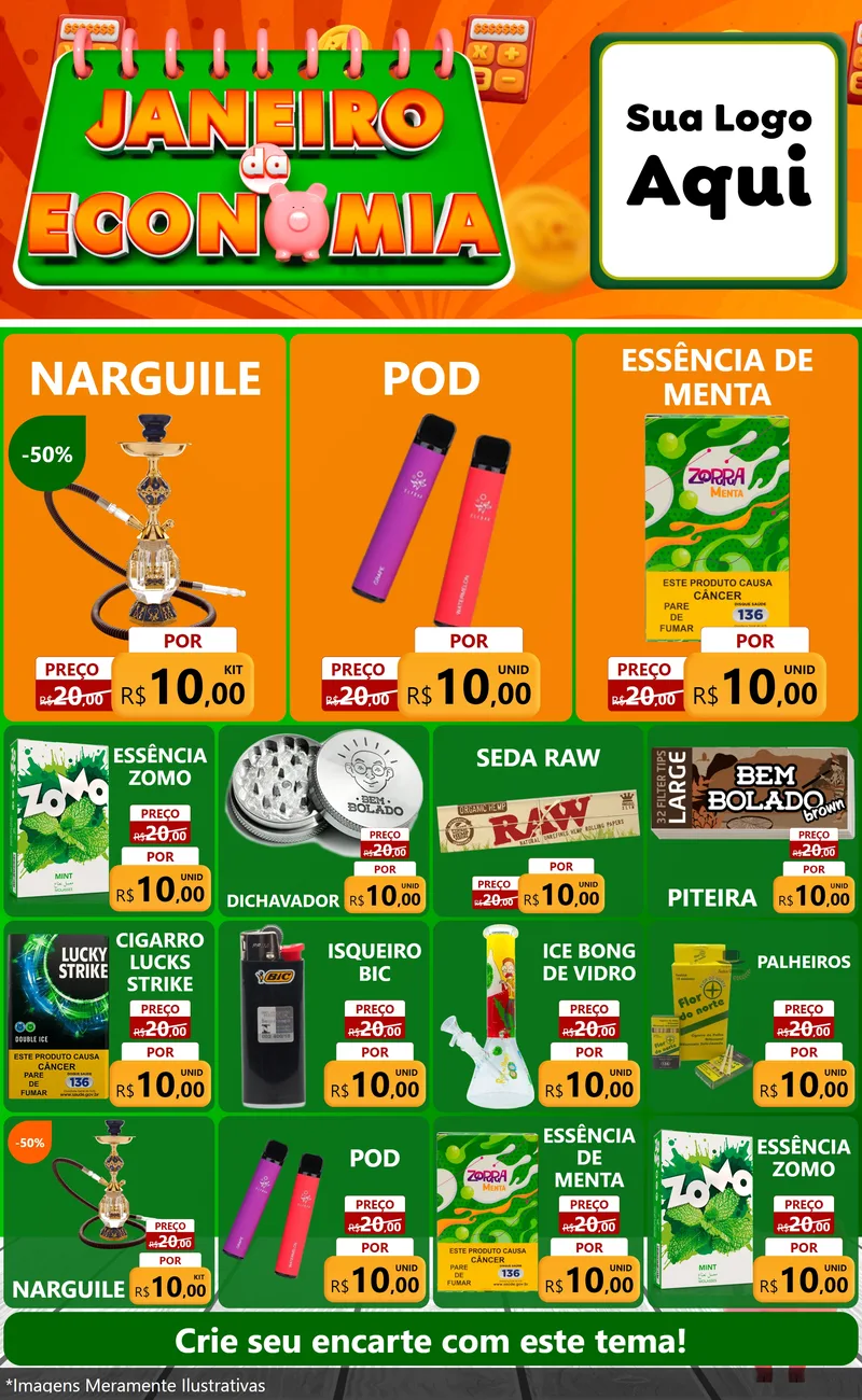 Modelo de Encarte para Encarte Grande com o tema Janeiro da Economia para Tabacaria