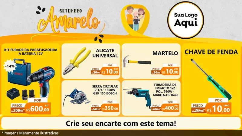 Modelo de TV para TV Horizontal com o tema Setembro Amarelo para Maquinas e Ferramentas