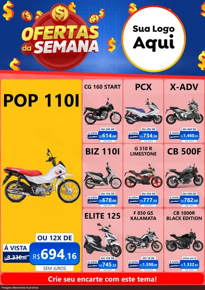 Modelo de Encarte para Encarte A4 Vertical com o tema Ofertas Da Semana para Concessionaria de Motos