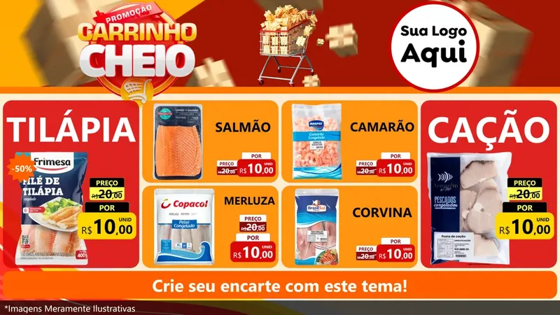 Modelo de TV para TV Horizontal com o tema Promoção carrinho cheio para Peixaria