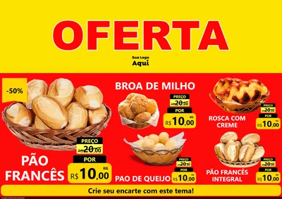 Modelo de Encarte para Encarte A4 Horizontal com o tema OFERTA - Vermelho Cartaz para Padaria