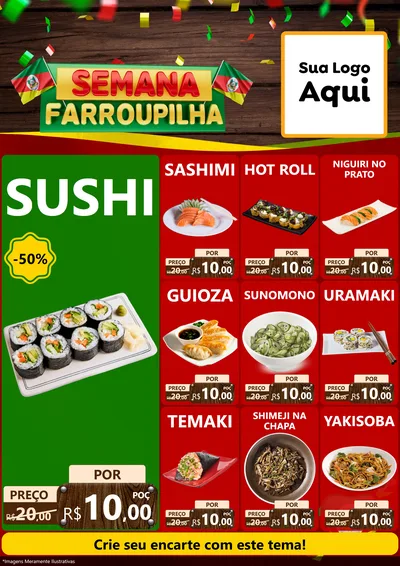 Modelo de Encarte para Encarte A4 Vertical com o tema Semana Farroupilha para Comida japonesa