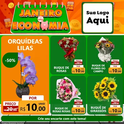 Modelo de Rede Social para Feed Facebook com o tema Janeiro da Economia para Floricultura e jardim