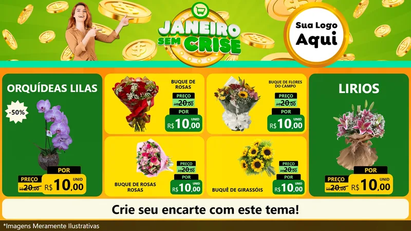 Modelo de TV para TV Horizontal com o tema Janeiro Sem Crise para Floricultura e jardim