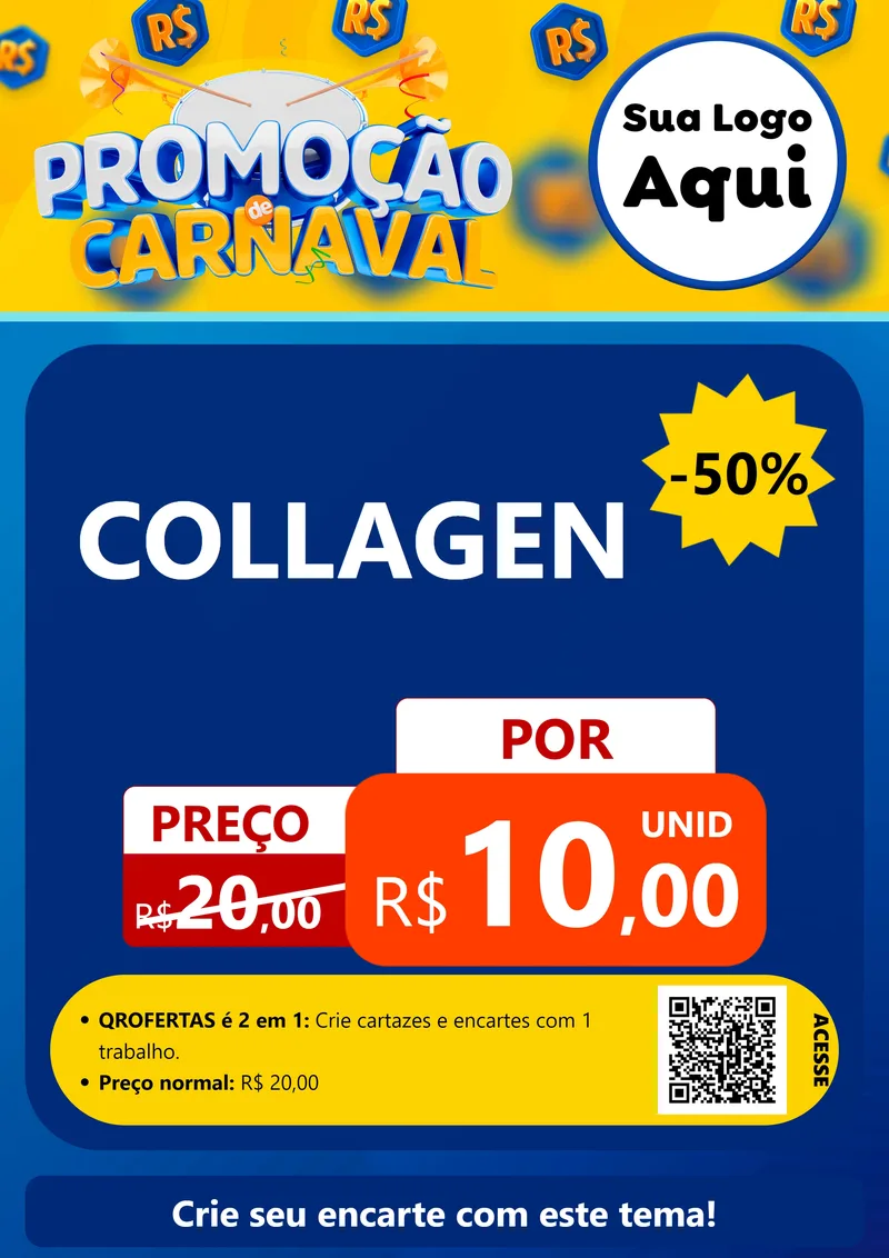 Modelo de Cartaz para Cartaz A4 Vertical com o tema Promoção de Carnaval para Suplementos alimentares