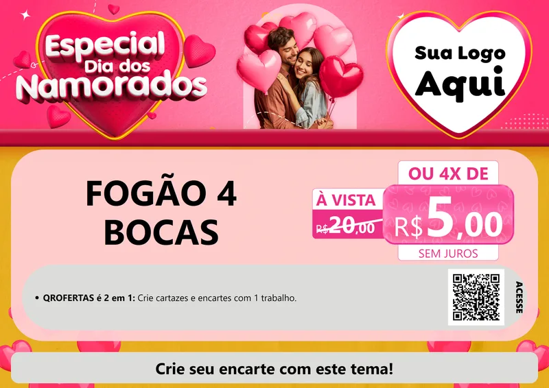 Modelo de Cartaz para Cartaz A4 Horizontal com o tema Especial Dia dos Namorados para Móveis e Eletro