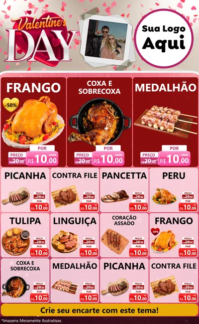 Modelo de Encarte para Encarte Grande com o tema Valentine's Day para Assados