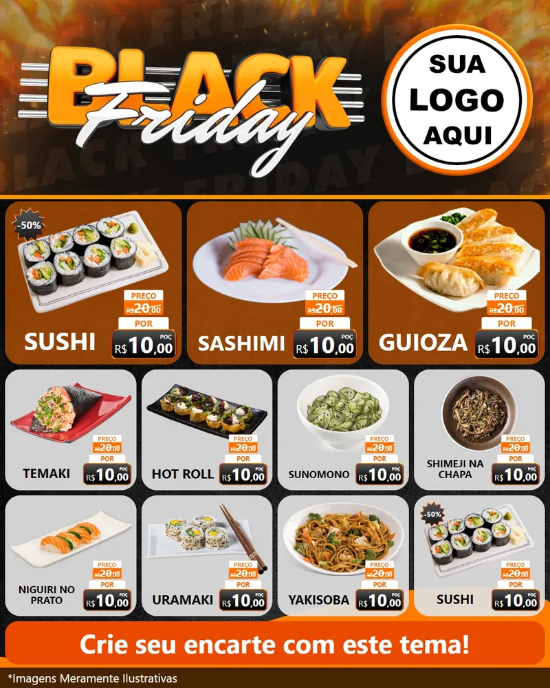 Modelo de Rede Social para Feed Instagram com o tema Black Friday para Comida japonesa