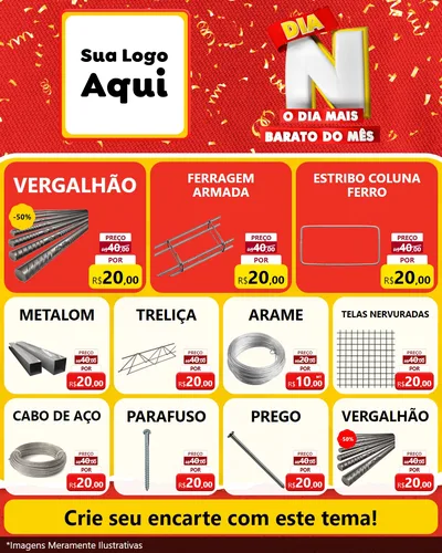 Modelo de Rede Social para Feed Instagram com o tema Dia N o Dia Mais Barato do Mês para Ferragens