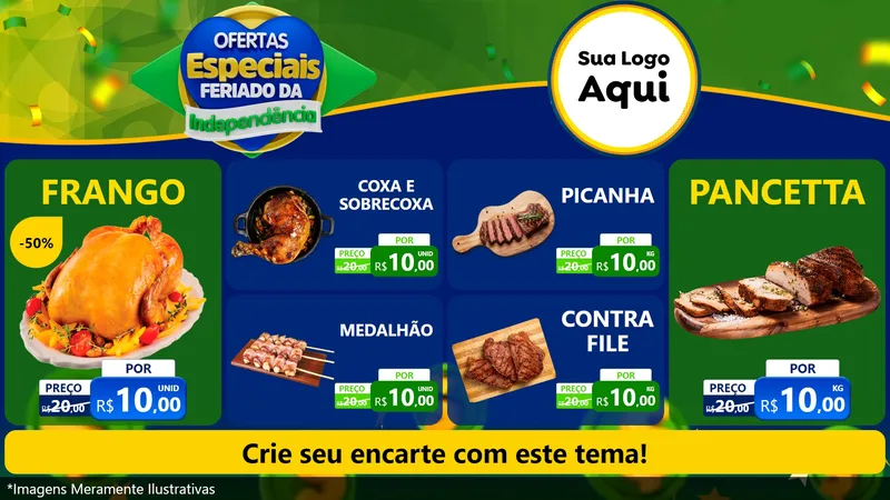 Modelo de TV para TV Horizontal com o tema Ofertas Especiais Feriado da Independência para Assados