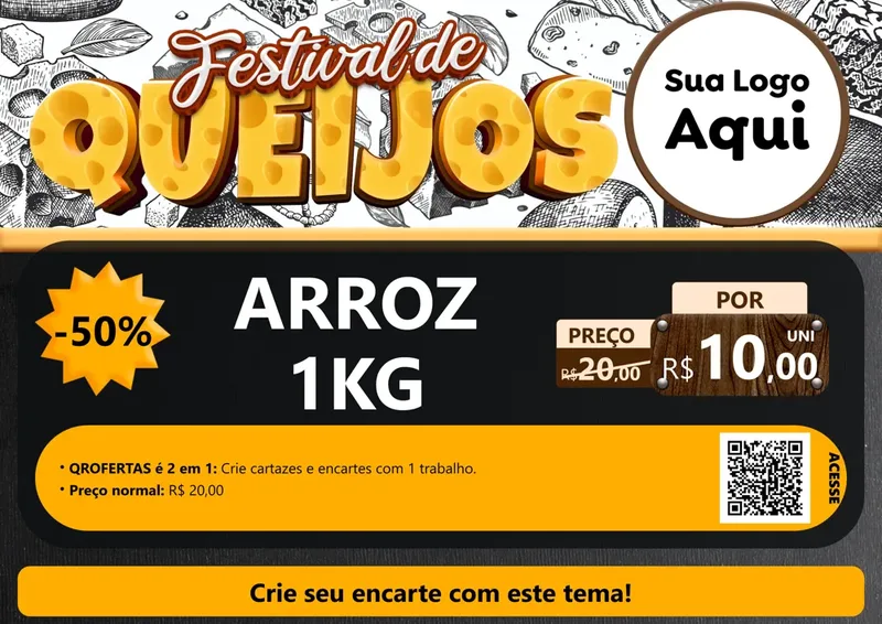 Modelo de Cartaz para Cartaz A4 Horizontal com o tema Festival de Queijos para Supermercado