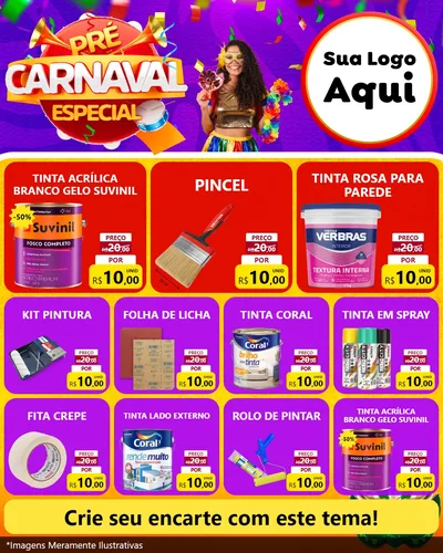 Modelo de Rede Social para Feed Instagram com o tema Pré-Carnaval Especial para Tintas e Ferramentas