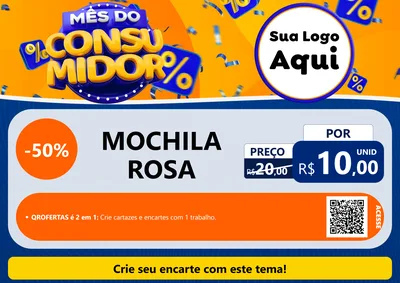 Modelo de Cartaz para Cartaz A4 Horizontal com o tema Mês do Consumidor para Papelaria