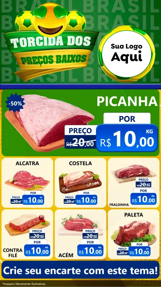 Modelo de Rede Social para Stories com o tema Torcida dos Preços Baixos - Copa para Açougue