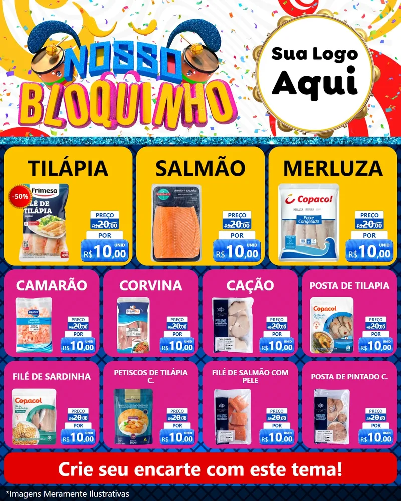 Modelo de Rede Social para Feed Instagram com o tema Nosso Bloquinho para Peixaria