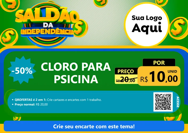 Modelo de Cartaz para Cartaz A4 Horizontal com o tema Saldão da Indepêndencia para Produtos para Piscina