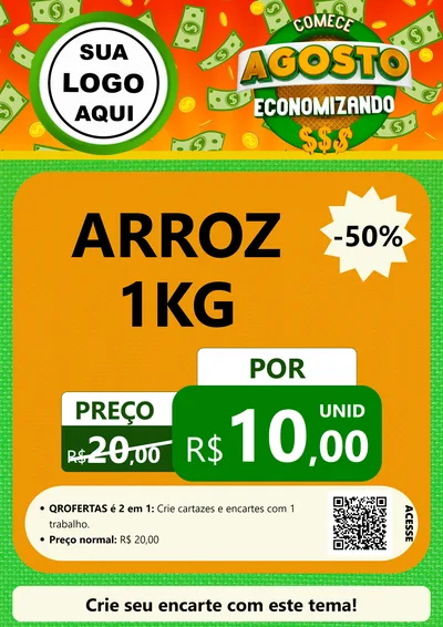 Modelo de Cartaz para Cartaz A4 Vertical com o tema Comece Agosto Economizando para Supermercado