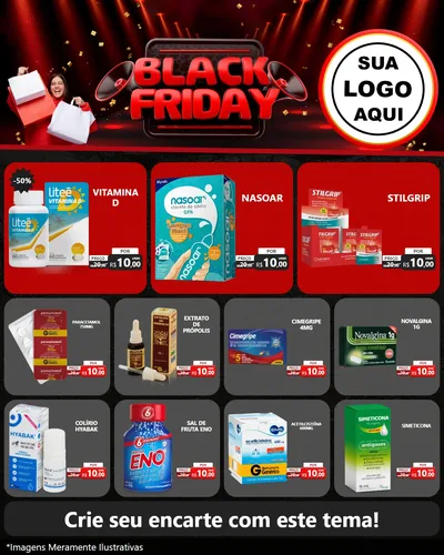 Modelo de Rede Social para Feed Instagram com o tema Black Friday para Farmácia