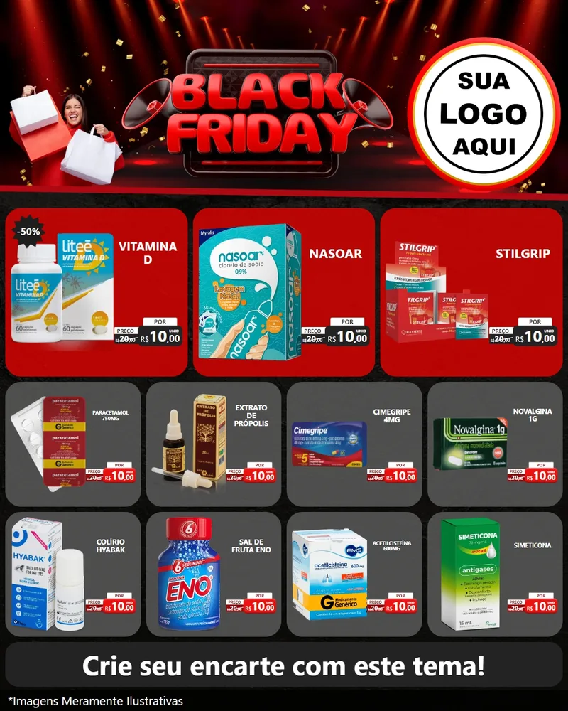 Modelo de Rede Social para Feed Instagram com o tema Black Friday para Farmácia