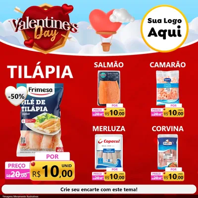 Modelo de Rede Social para Feed Facebook com o tema Valentine's Day para Peixaria