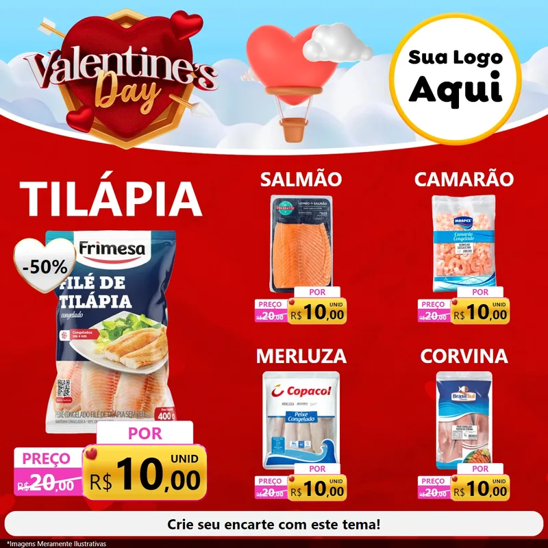 Modelo de Rede Social para Feed Facebook com o tema Valentine's Day para Peixaria