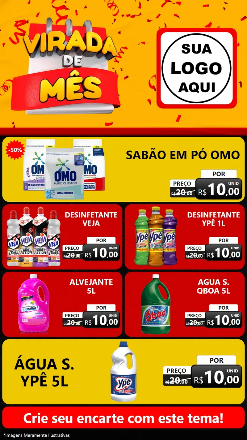 Modelo de TV para TV Vertical com o tema Virada de Mês para Produtos de Limpeza