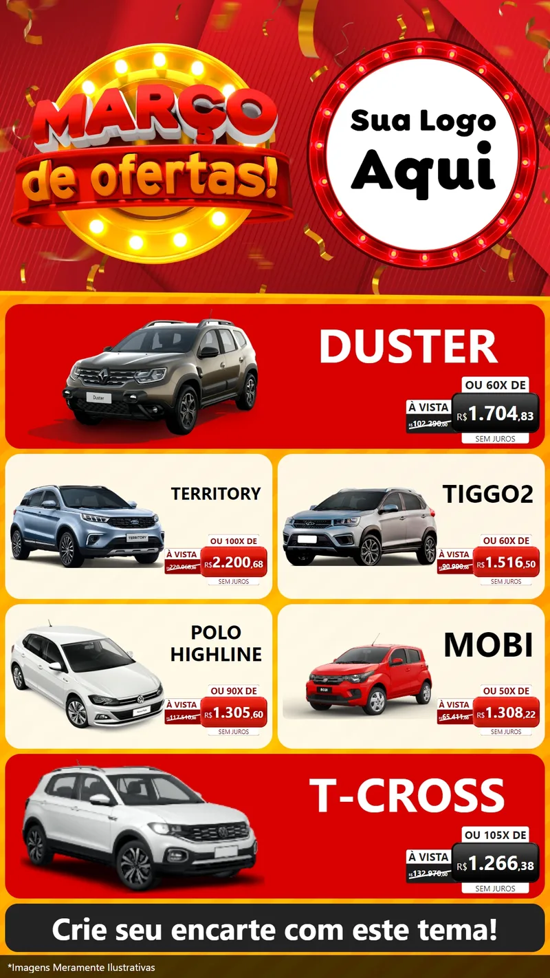 Modelo de TV para TV Vertical com o tema Março de Ofertas! para Concessionaria de Carros