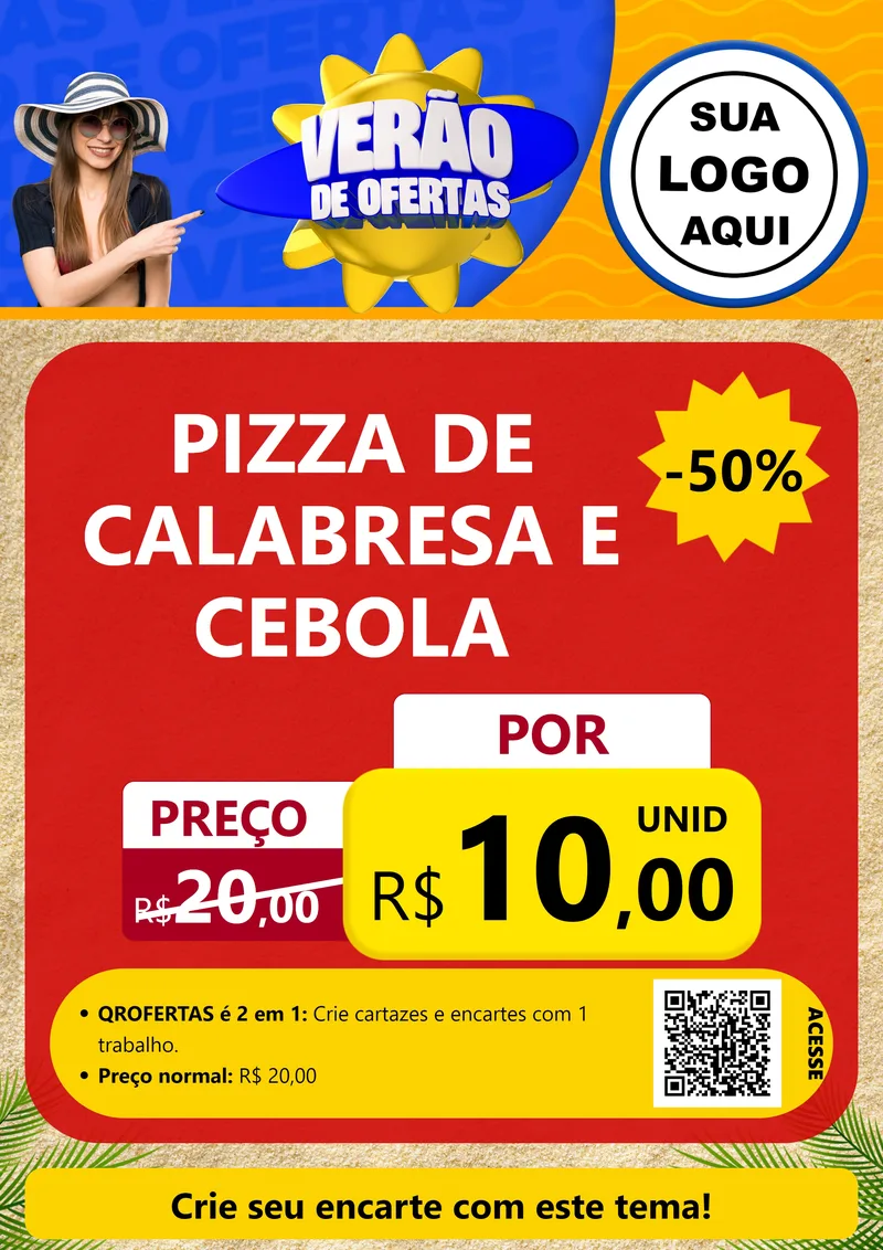 Modelo de Cartaz para Cartaz A4 Vertical com o tema Verão de Ofertas para Pizzaria