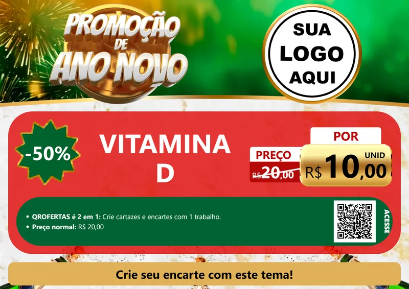 Modelo de Cartaz para Cartaz A4 Horizontal com o tema Promoção de Ano Novo para Farmácia