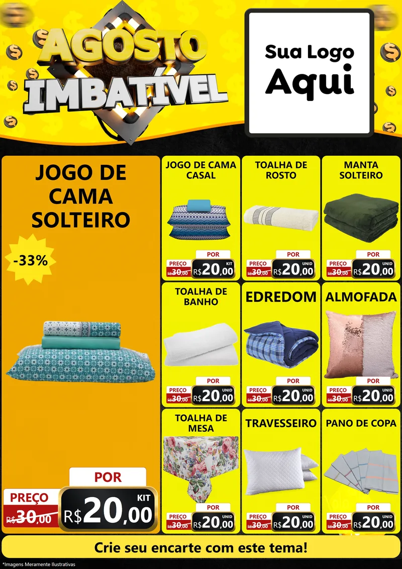 Modelo de Encarte para Encarte A4 Vertical com o tema Agosto Imbatível para Cama, Mesa e Banho