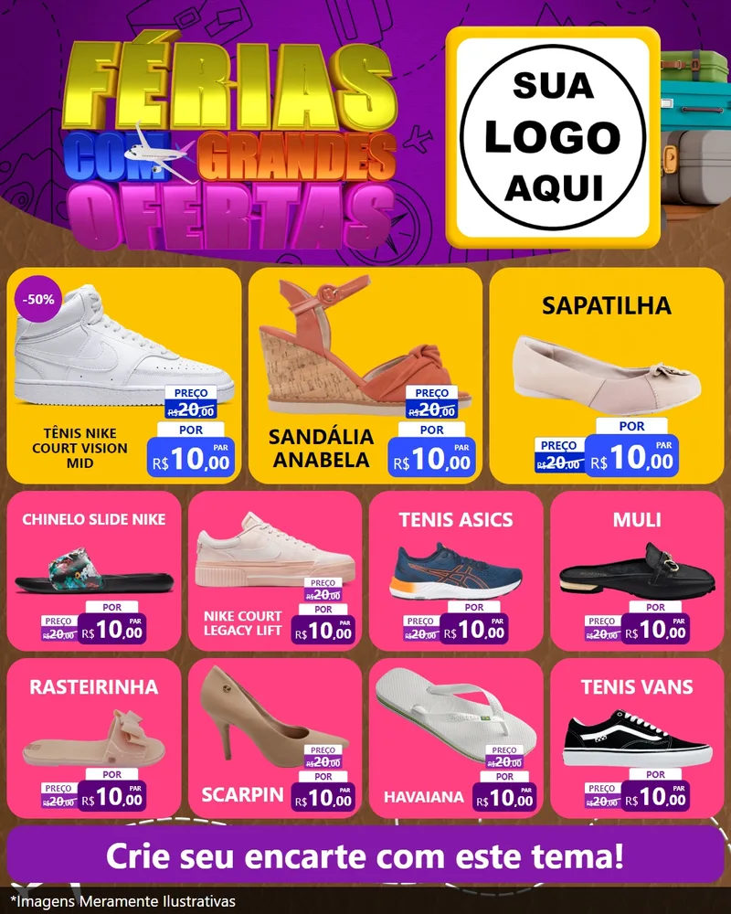 Modelo de Rede Social para Feed Instagram com o tema Férias com Grandes Ofertas para Calçados