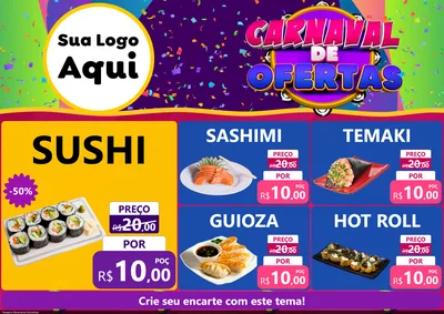Modelo de Encarte para Encarte A4 Horizontal com o tema Carnaval de Ofertas para Comida japonesa