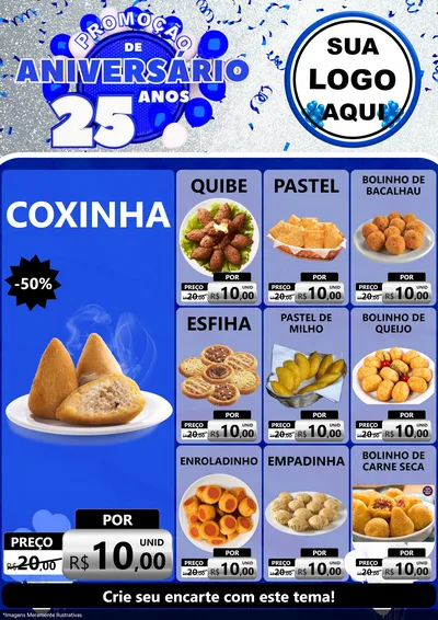 Modelo de Encarte para Encarte A4 Vertical com o tema Promoção de Aniversário - 25 Anos para Salgadaria