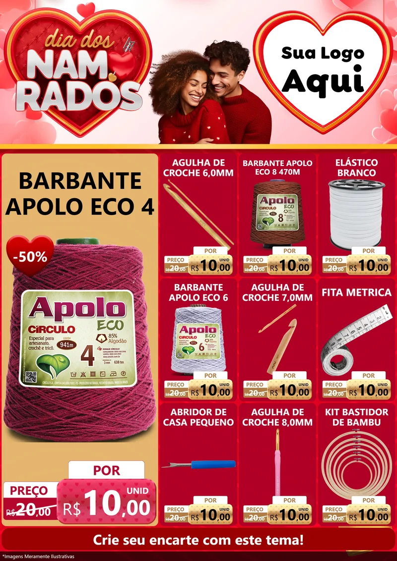 Modelo de Encarte para Encarte A4 Vertical com o tema Dia dos Namorados para Armarinho e Aviamentos