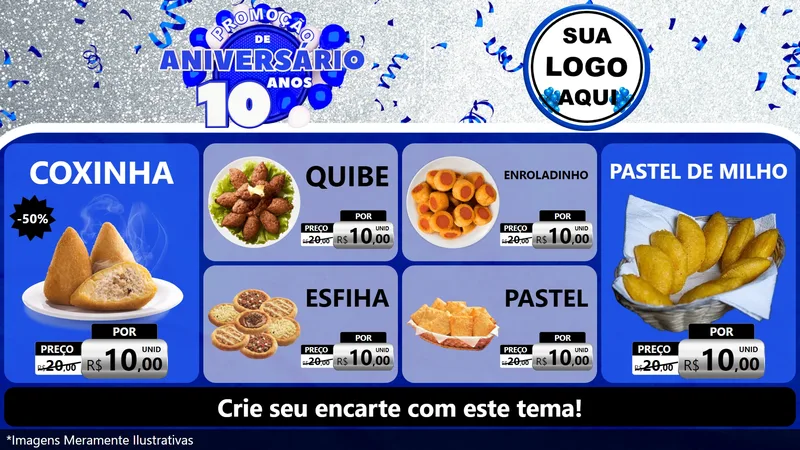 Modelo de TV para TV Horizontal com o tema Promoção de Aniversário - 10 Anos para Salgadaria