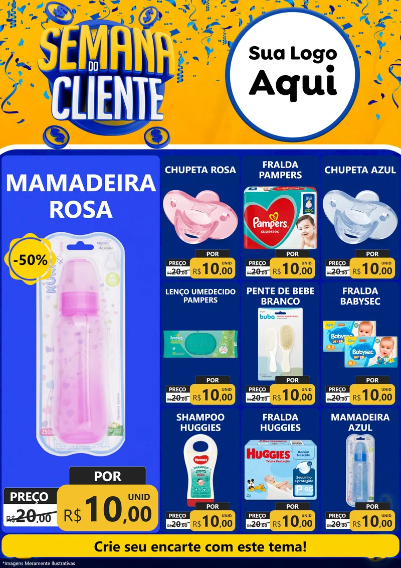 Modelo de Encarte para Encarte A4 Vertical com o tema Semana do Cliente para Bebês