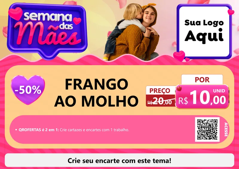 Modelo de Cartaz para Cartaz A4 Horizontal com o tema Semana das Mães para Restaurante
