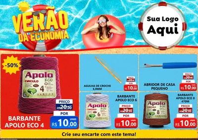 Modelo de Encarte para Encarte A4 Horizontal com o tema Verão da Economia para Armarinho e Aviamentos