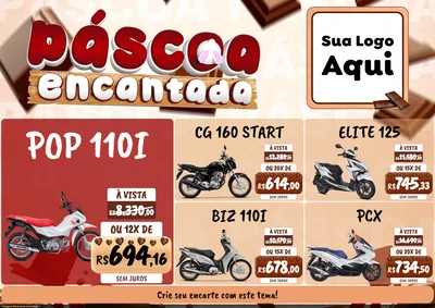 Modelo de Encarte para Encarte A4 Horizontal com o tema Páscoa Encantada para Concessionaria de Motos