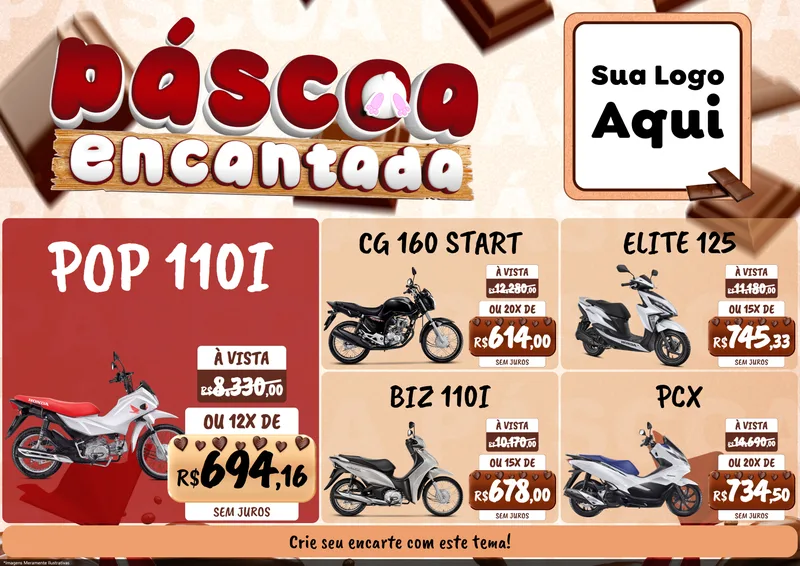 Modelo de Encarte para Encarte A4 Horizontal com o tema Páscoa Encantada para Concessionaria de Motos