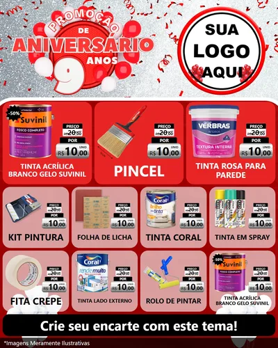 Modelo de Rede Social para Feed Instagram com o tema Promoção de Aniversário - 9 Anos para Tintas e Ferramentas