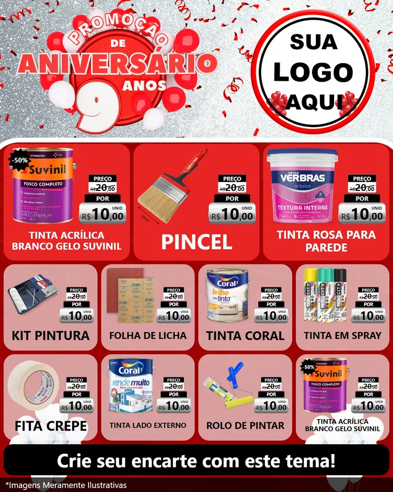 Modelo de Rede Social para Feed Instagram com o tema Promoção de Aniversário - 9 Anos para Tintas e Ferramentas
